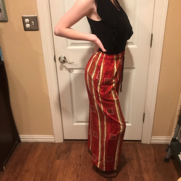 Vintage Boho Style Wide Leg Elastic Waist  Striped Printed Pants Size Medium - Picture 6 of 10